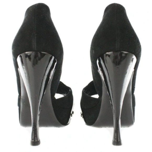 CHRISTIAN DIOR Black Suede Semi Plat Open Toe Pumps Size 6 - Picture 4 of 7